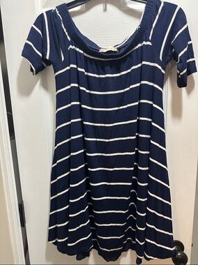 Altered Stste 
Navy and White Striped Off-Shoulder Dress
